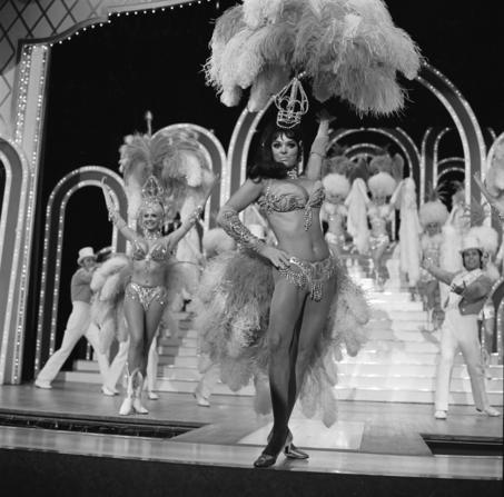 In this photo provided by the Las Vegas News Bureau, in this May 24, 1972 file photo, Les Folies Bergere showgirls perform on stage at the Tropicana Las Vegas, After a 49-year run on the Las Vegas Strip, the Les Folies Bergere topless revue is closing March 28. Thursday, January 15, 2009. (AP Photo/Las Vegas News Bureau)