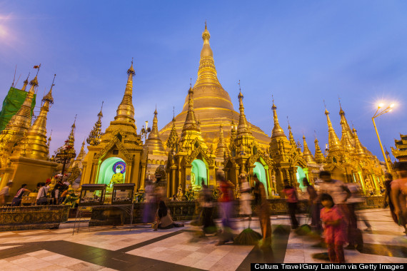 Tourists at Shwedagon Pagoda, Yangon, Burma