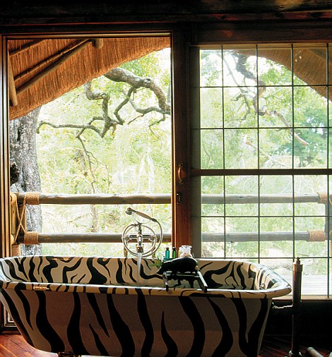 A zebra print bath is pictured inside the bathroom of Sir Richard Branson's private game reserve in Ulusaba in Mozambique.  ZEBRA_BA.JPG