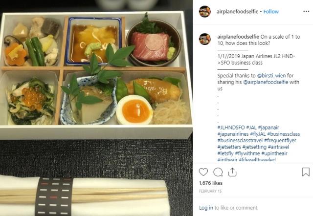 airplanefoodselfie - Japan Airlines business class