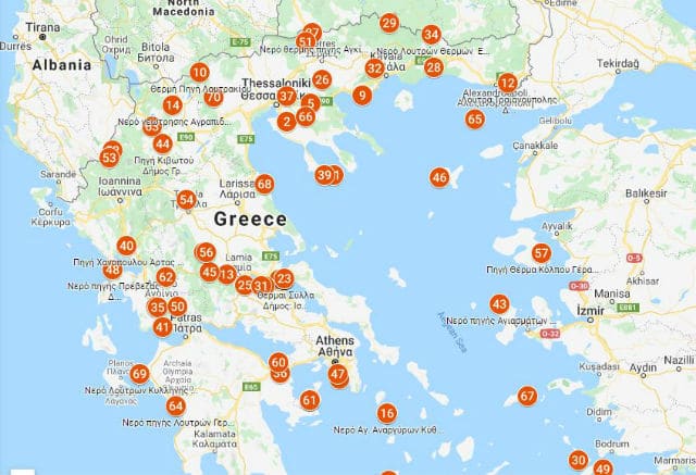Χάρτης ιαματικών πηγών Ελλάδα