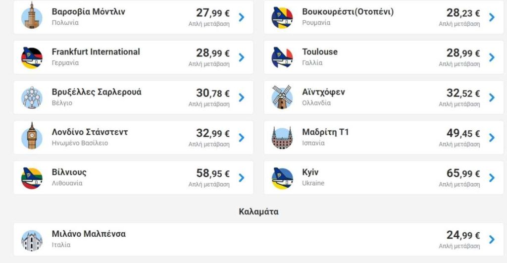 Ryanair προσφορές Καλαμάτα