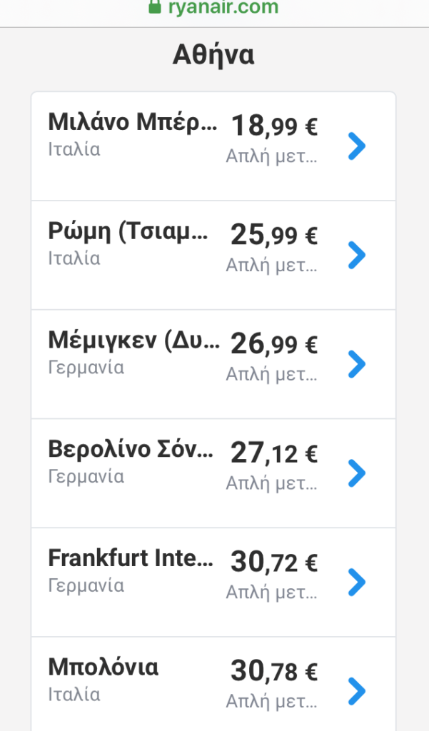 Ryanair προσφορές χώρες