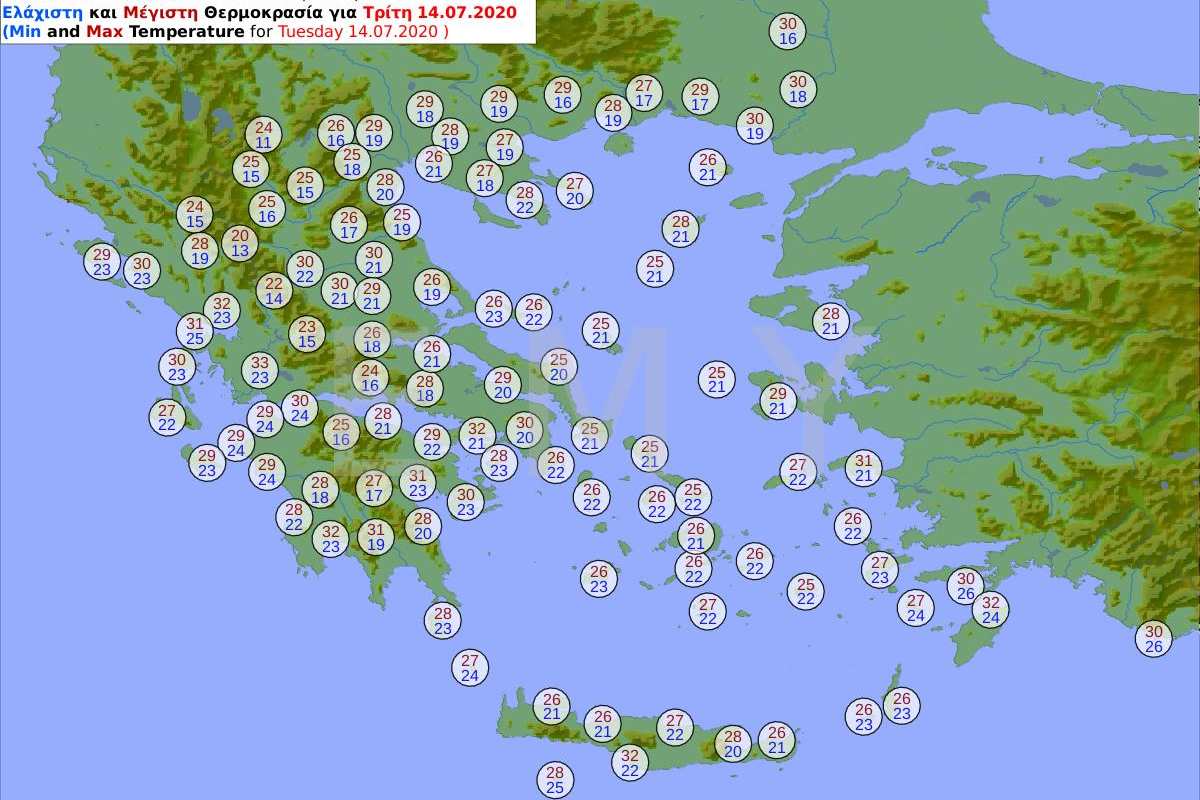 Καιρός Τρίτη 14/7/2020