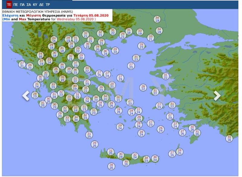 αναλυτικα οι θερμοκρασίες στην ελλάδα