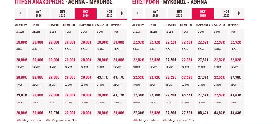 αναλυτικές τιμες ναύλων