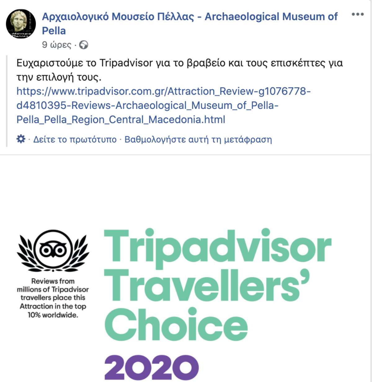 Αρχαιολογικό Μουσείο Πέλλας βραβείο TripAdvisor