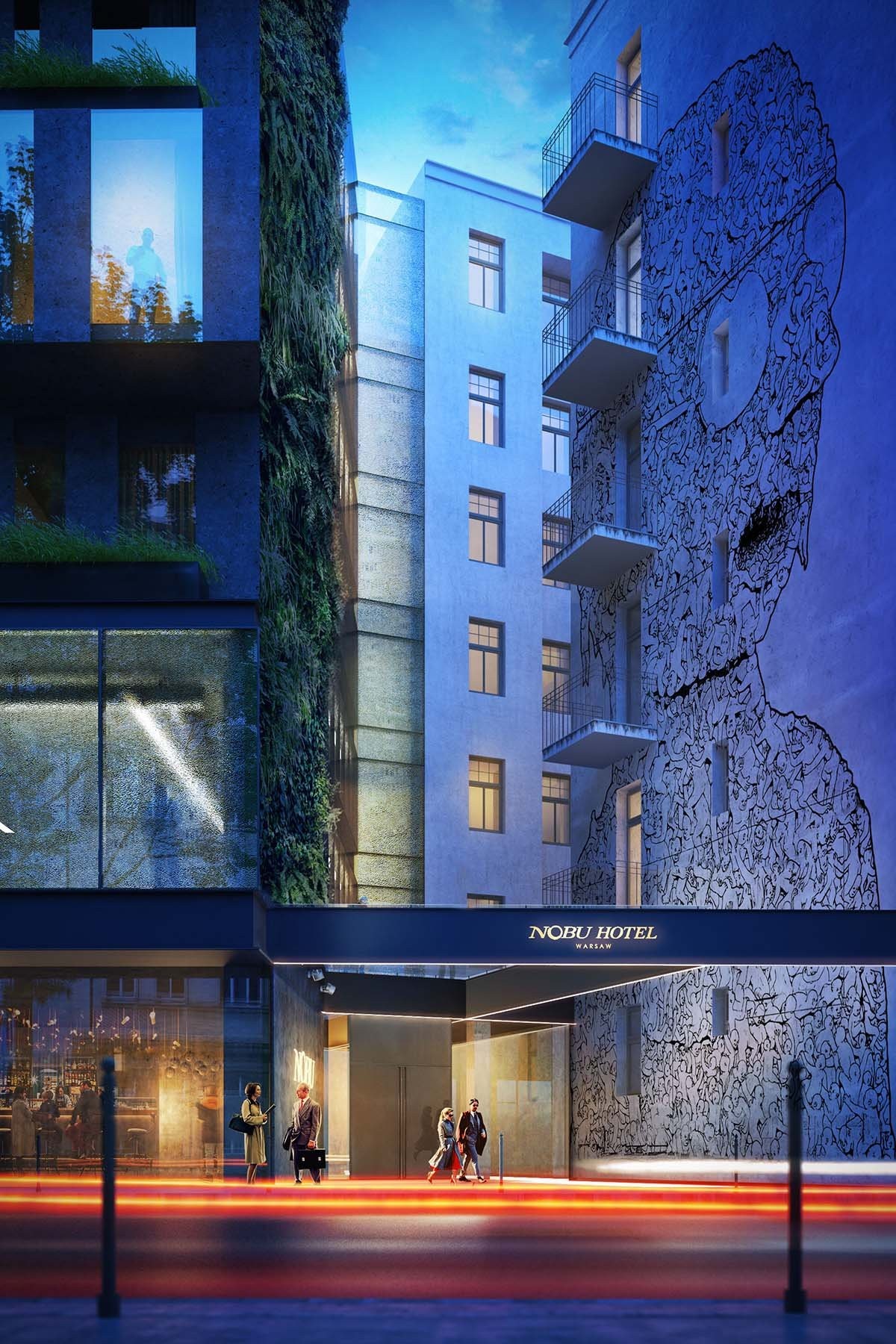 Nobu luxury ξενοδοχείο στη Βαρσοβία του De Niro πρόσοψη με street art