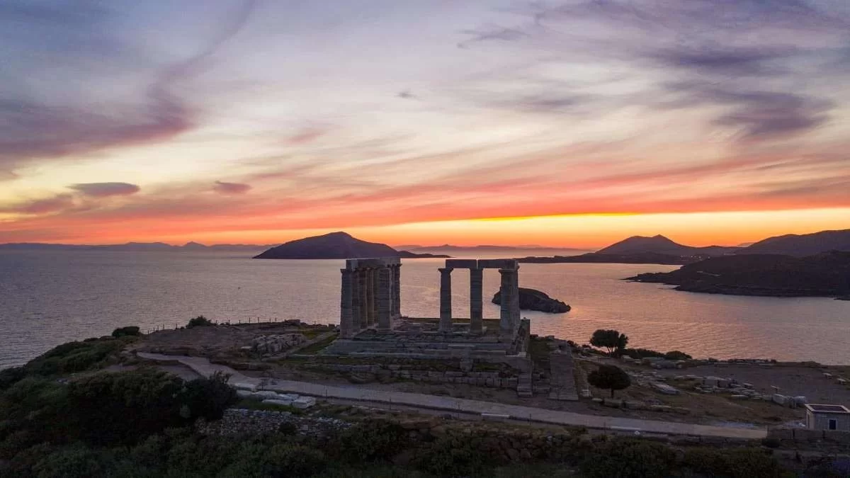 Σούνιο Ναός Ποσειδώνα ηλιοβασίλεμα