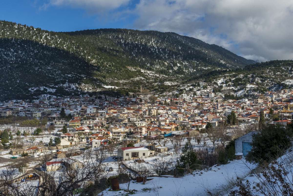 Κυριάκι Βοιωτίας, το χωριό χιονισμένο