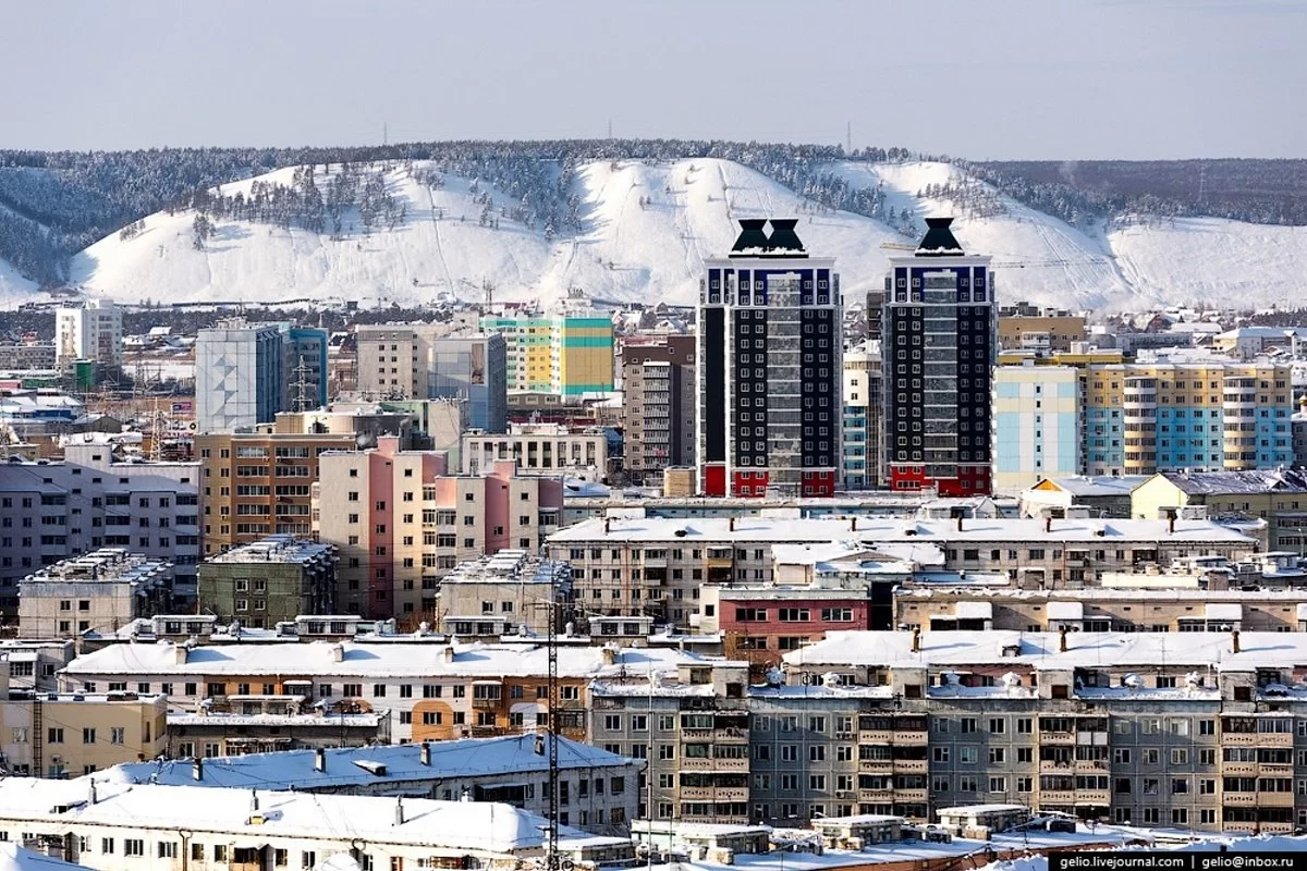 πανοραμική λήψη της χιονισμένης πόλης Yakutsk Σιβηρία 