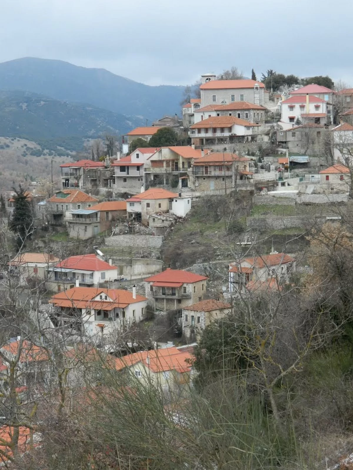 Άνω Βλασία ορεινή Αχαϊα Καλάβρυτα σπίτια στην ομίχλη