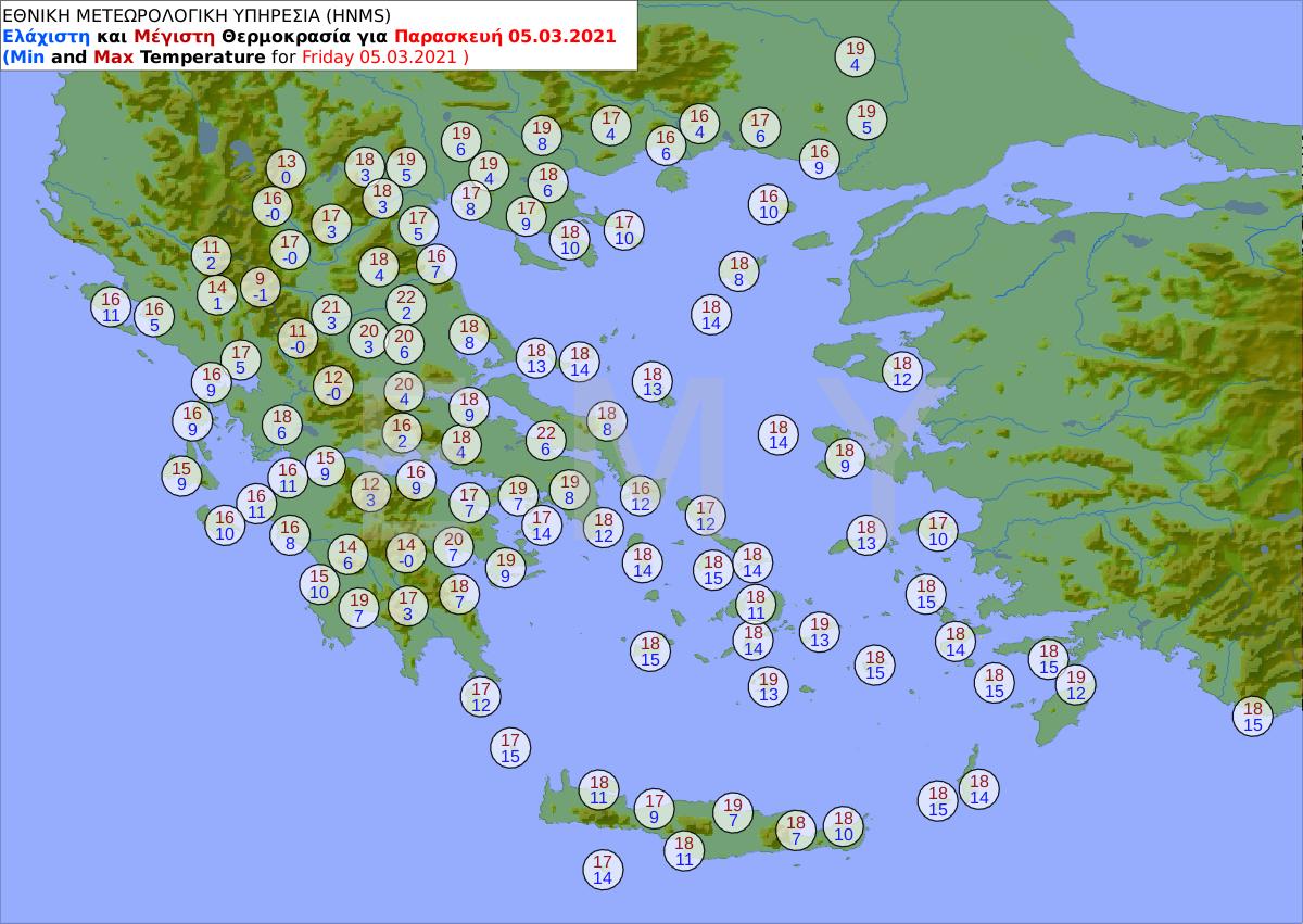 πρόγνωση ΕΜΥ καιρός 5-3 θερμοκρασίες υψηλές και ζέστη