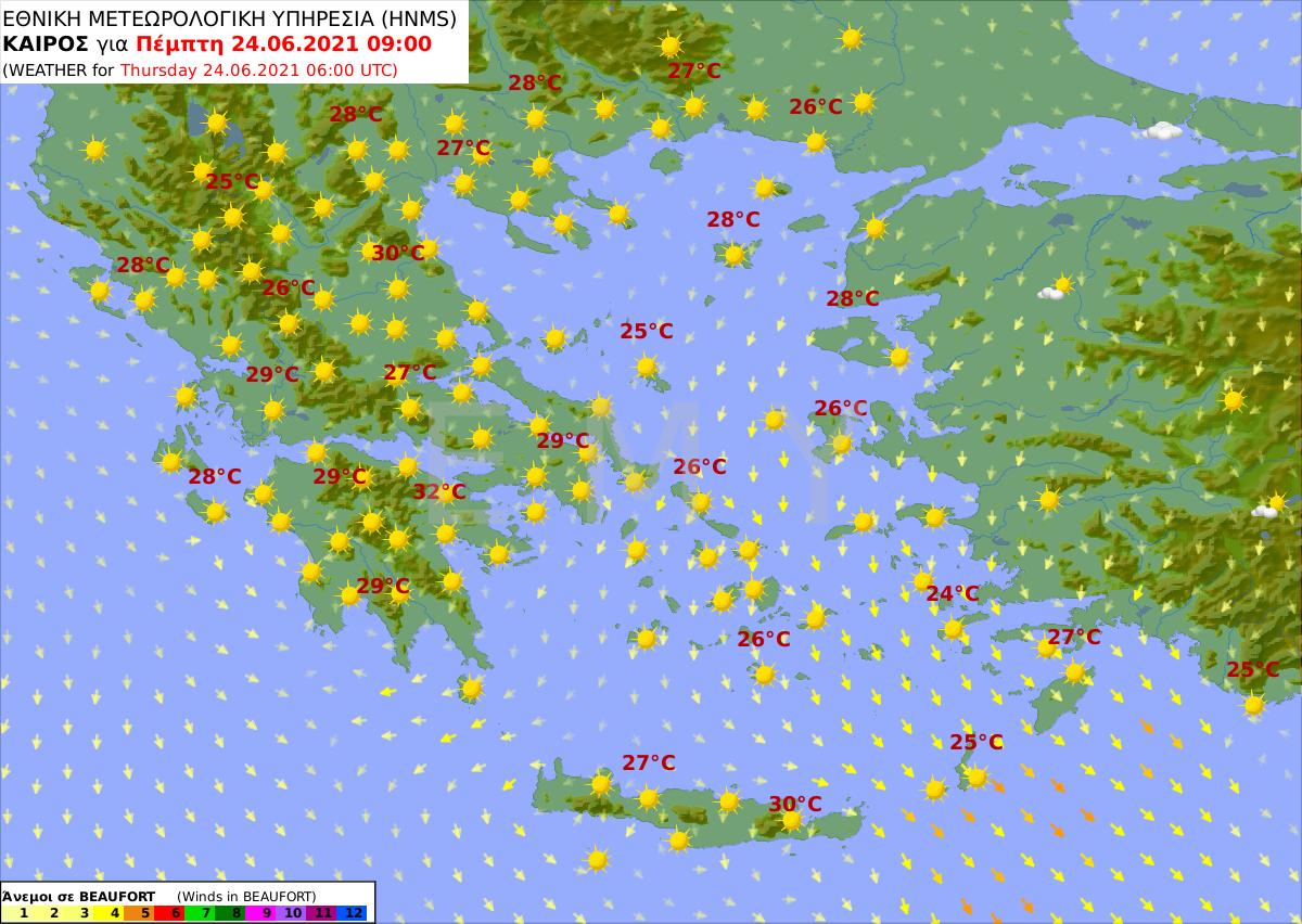 πρόγνωση καιρού 24/06