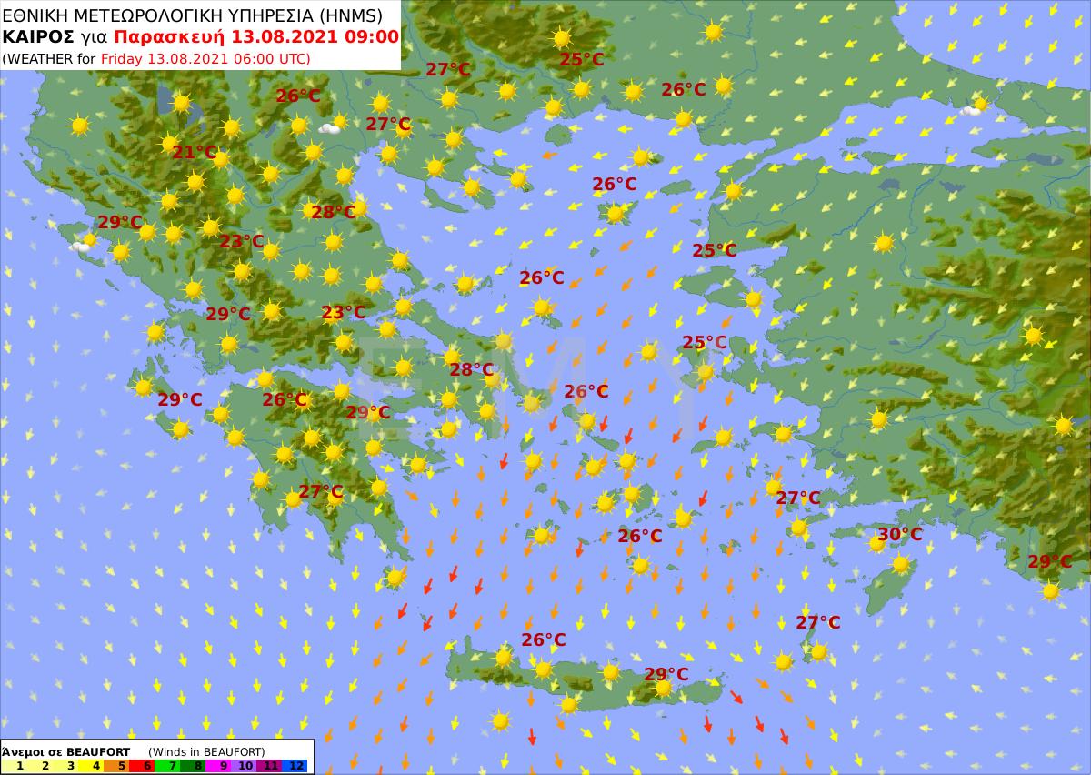 καιρός 13/8