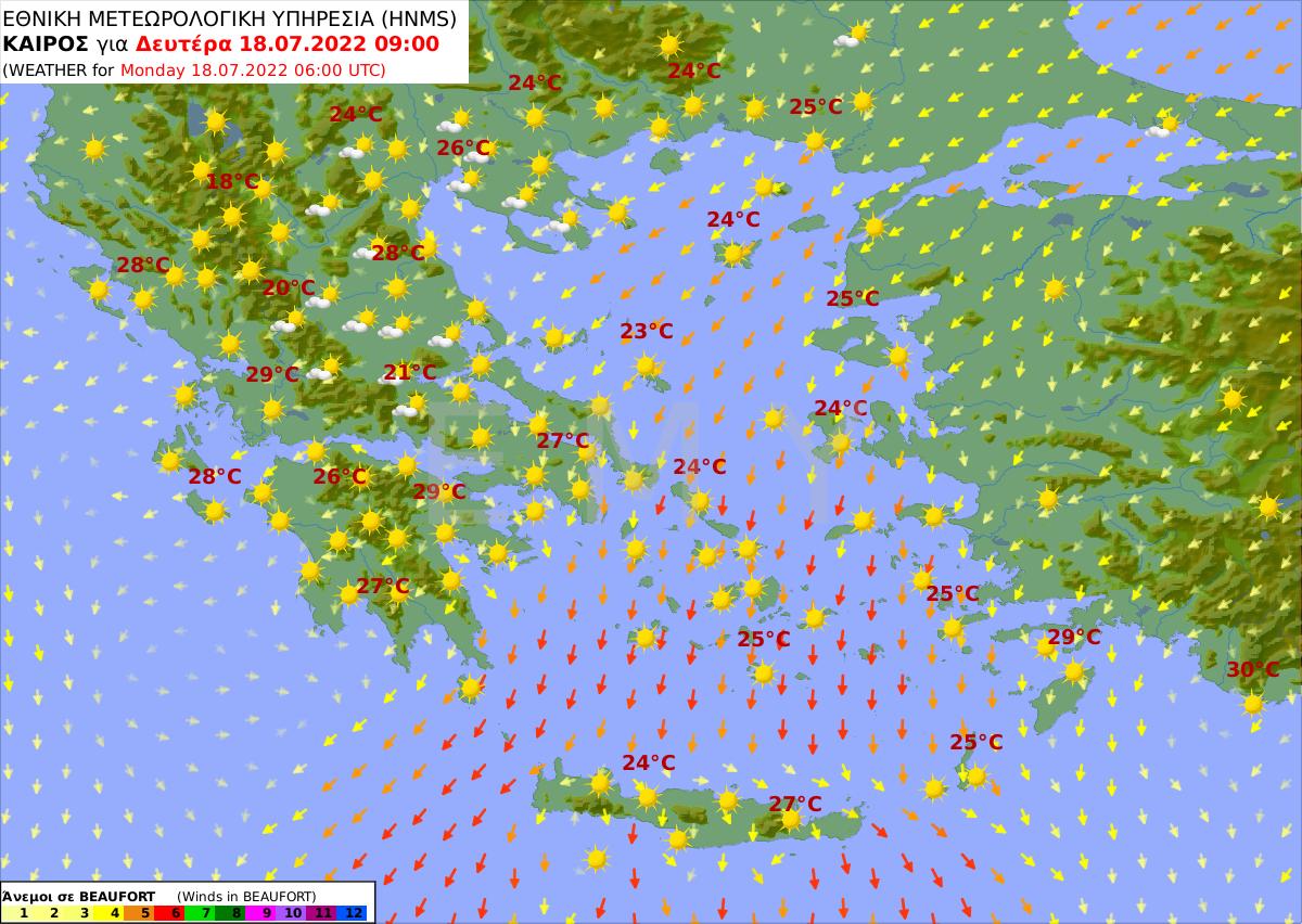 καιρός σήμερα 18/7