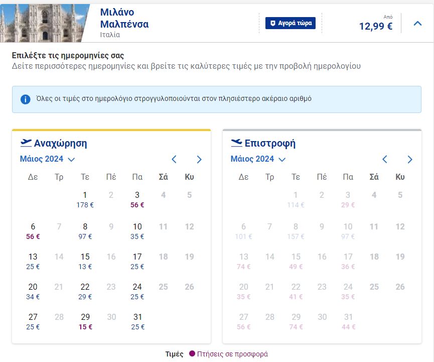 Ryanair προσφορά Μιλάνο